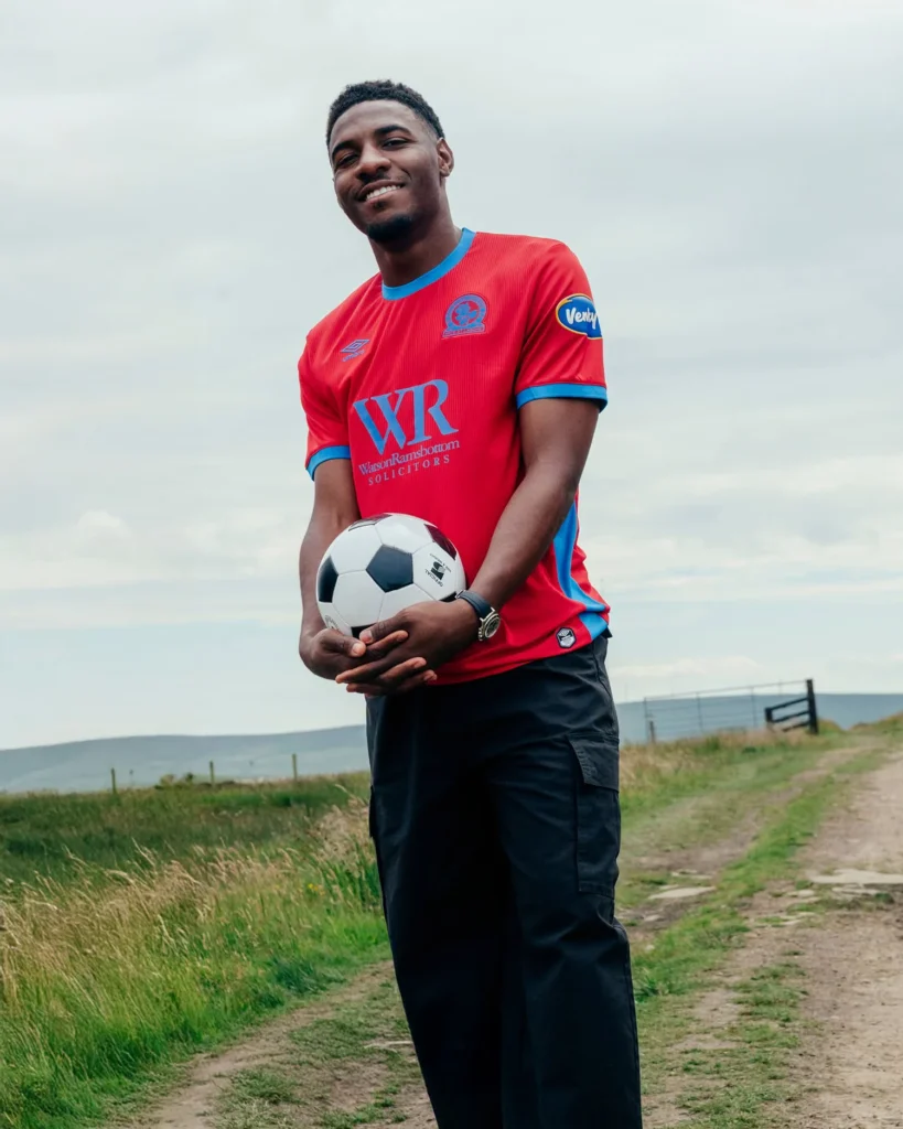 Models wearing Blackburn Rovers' 2026/27 Third Kit on Darwen Moor during Umbro's Made for the Moment campaign.