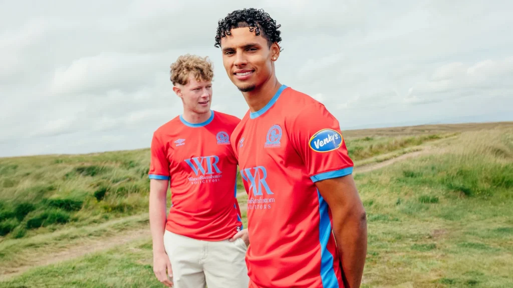 Models wearing Blackburn Rovers' 2026/27 Third Kit on Darwen Moor during Umbro's Made for the Moment campaign.