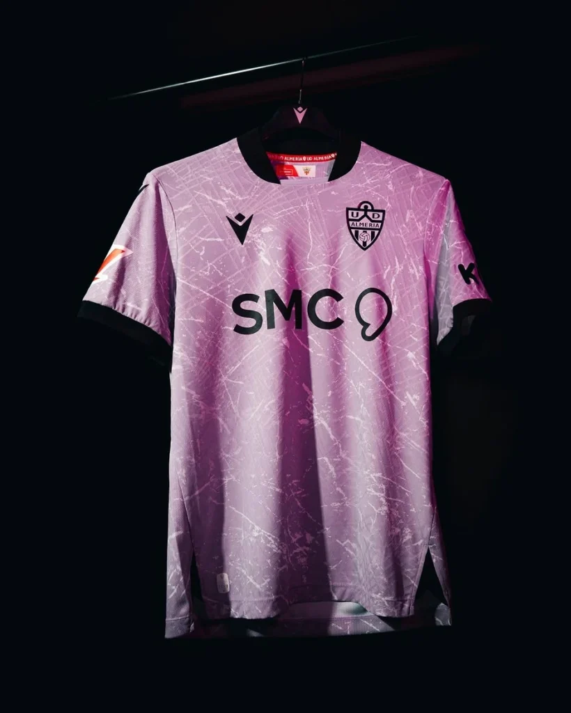 Close-up of the marble-inspired texture on the UD Almería 2026/27 Away Kit.