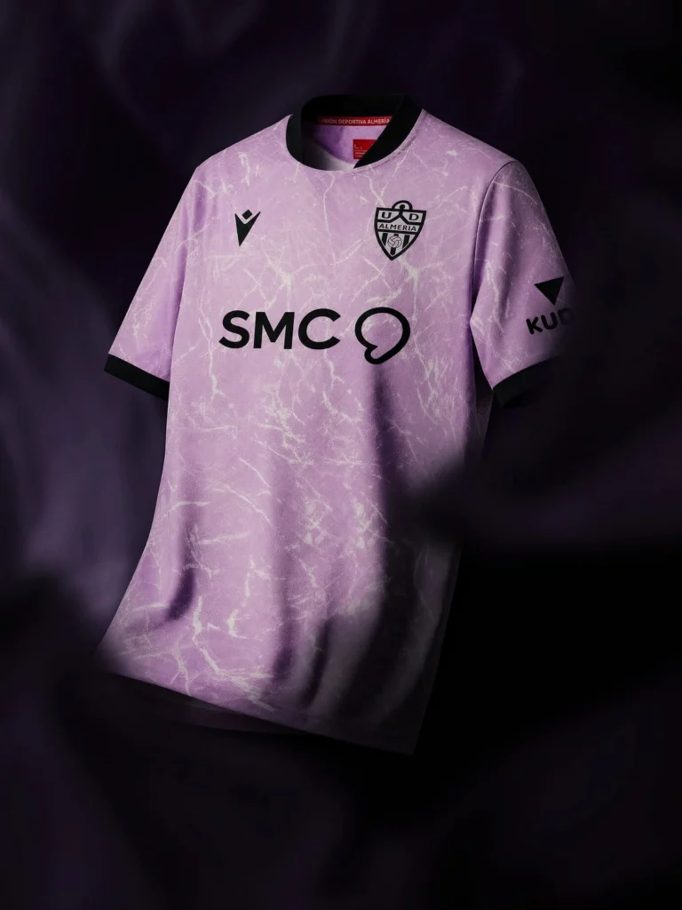 Close-up of the marble-inspired texture on the UD Almería 2026/27 Away Kit.