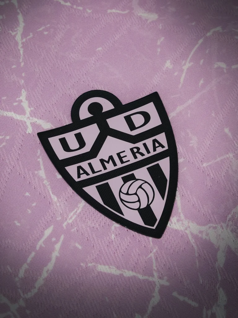Close-up of the marble-inspired texture on the UD Almeria 2026/27 Away Kit.