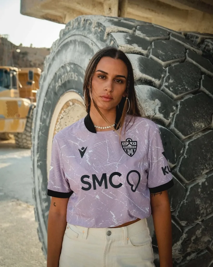 The UD Almería 2026/27 Away Kit launch photographed at the Macael marble quarries.